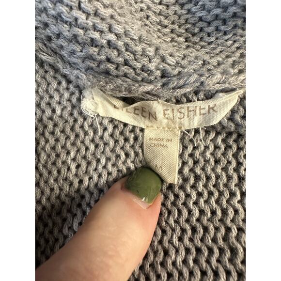 Eileen Fisher 100% Cotton Open Front Cardigan Light Gray Knit Sweater M - Picture 7 of 8